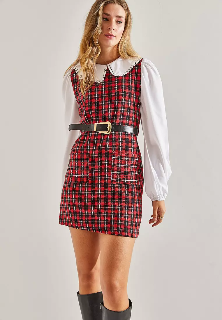 Belted Plaid Dress