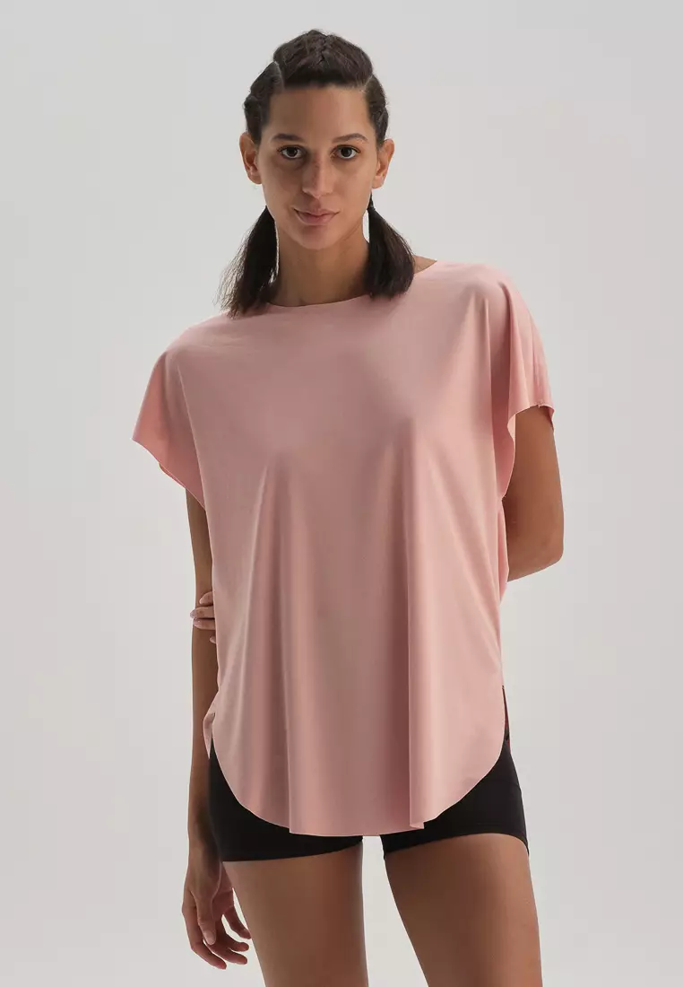 Pink T-Shirt, Boat Neck, Regular Fit, Short Sleeve Activewear for Women