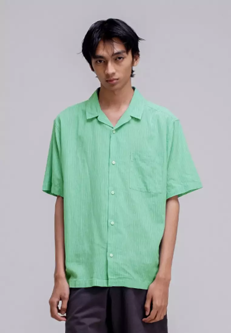Short Shirt Linen With Cuban Collar Stripe 060423