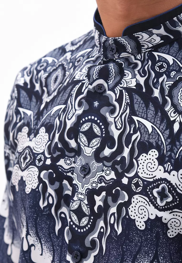 MANZONE Kemeja Batik Shangai Lengan Panjang KIWANDRA - BLACK