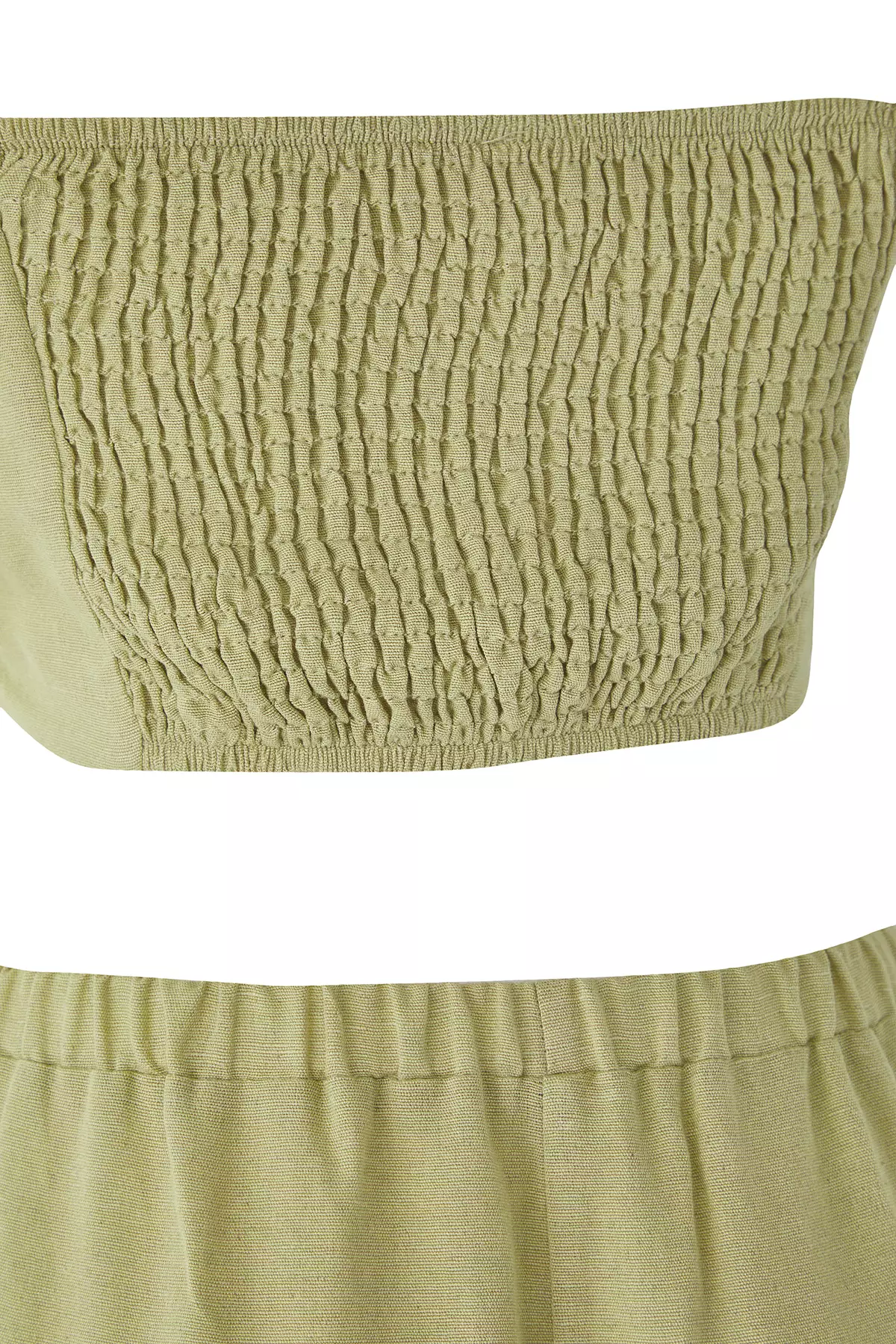 Light Khaki Linen Woven Blouse Trousers Top-Bottom Set TWOSS25AU00108