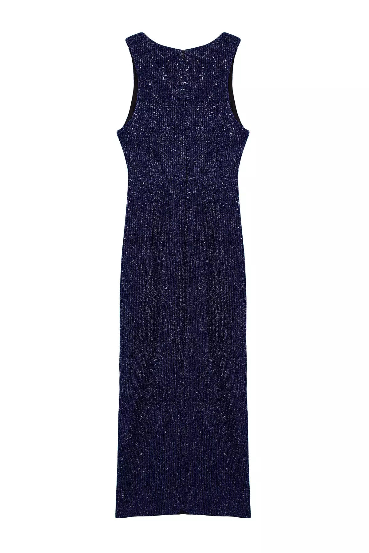 Navy Blue Straight Midi Sleeveless Cocktail Fitted Dress