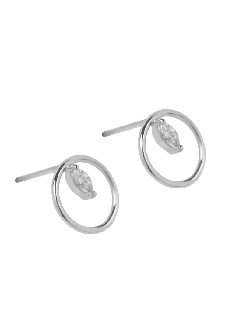 Sterling Silver Circle Marquise Studs