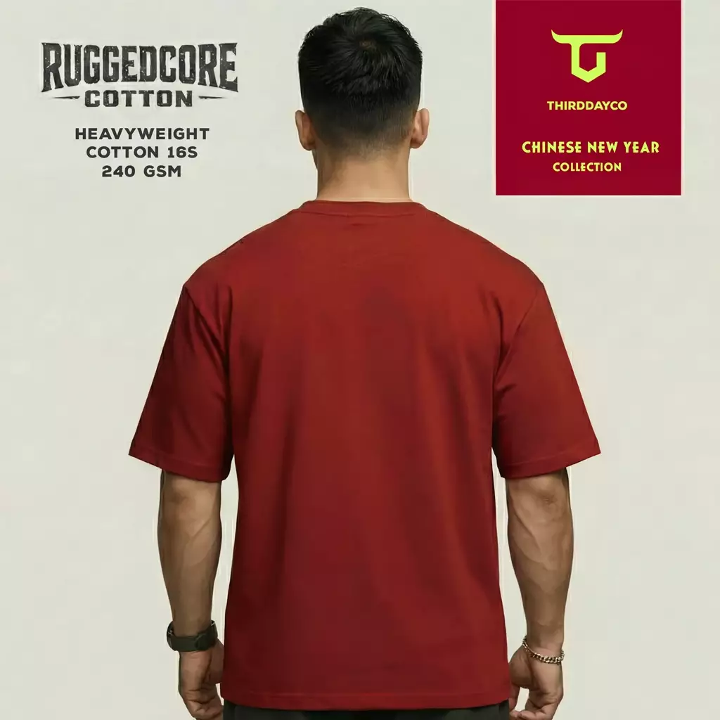 THIRDDAY Kaos Oversize Merah Imlek Sincia CheongSam Heavy Cotton 240gsm Maroon MTY95