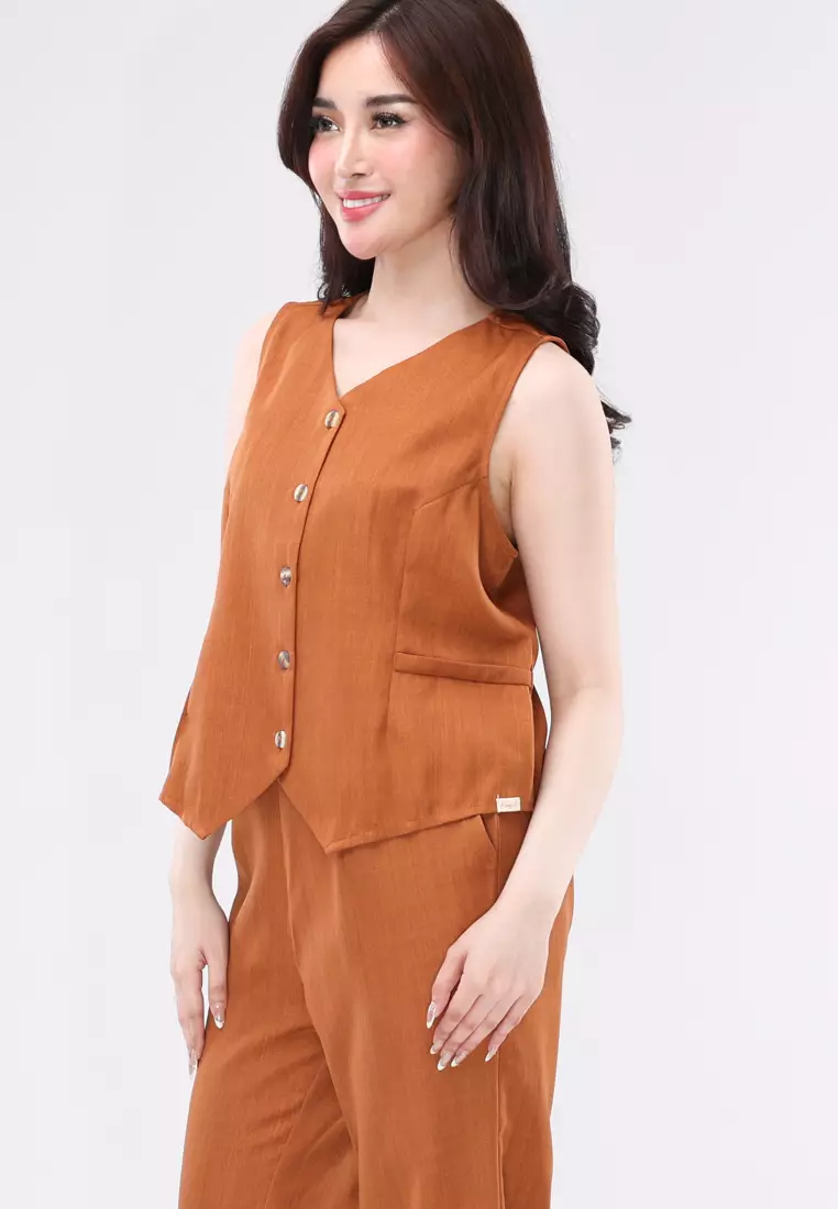 Acid Linen Sleeveless Vest Terno Pants