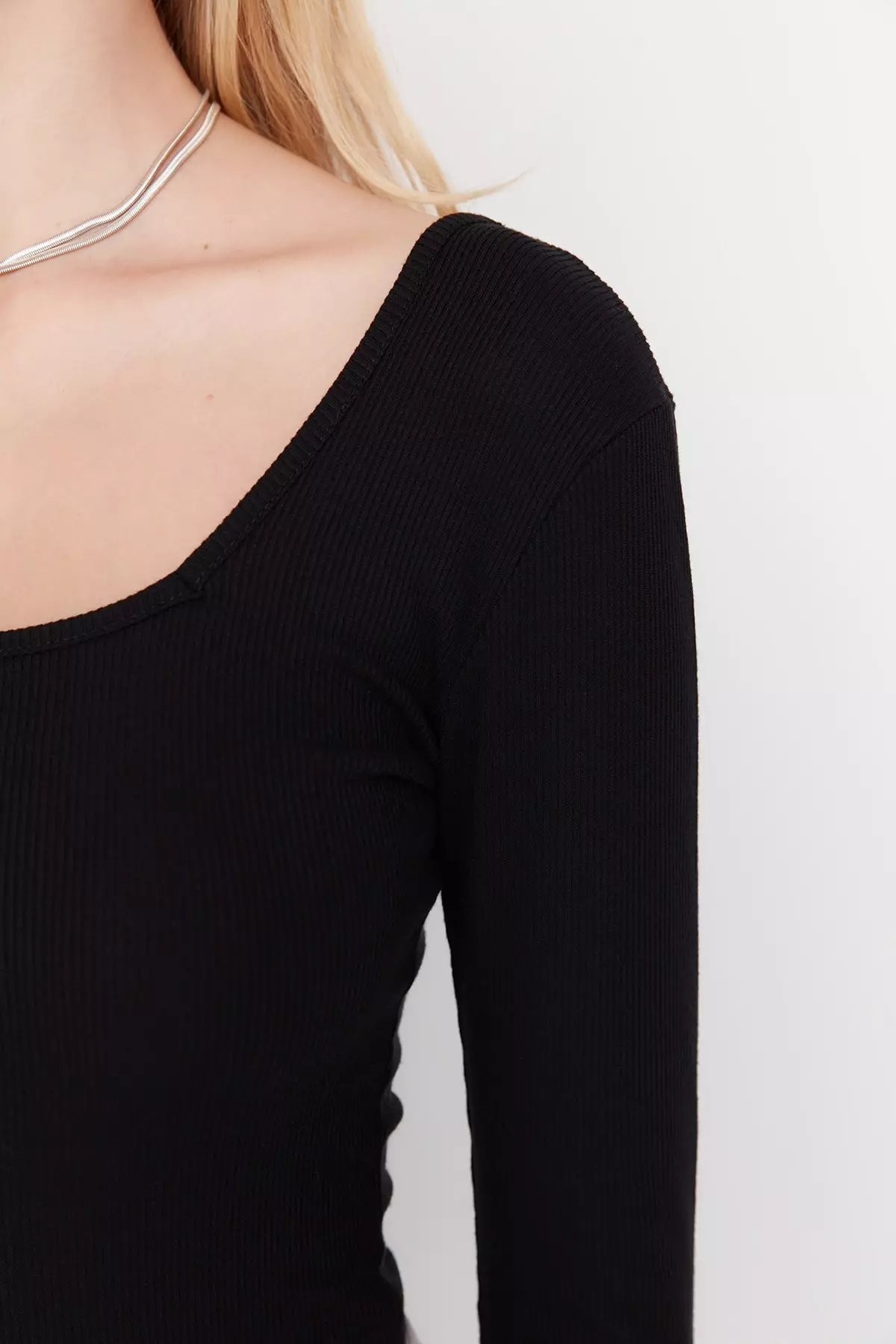 Square Collar Knitted Bodysuit
