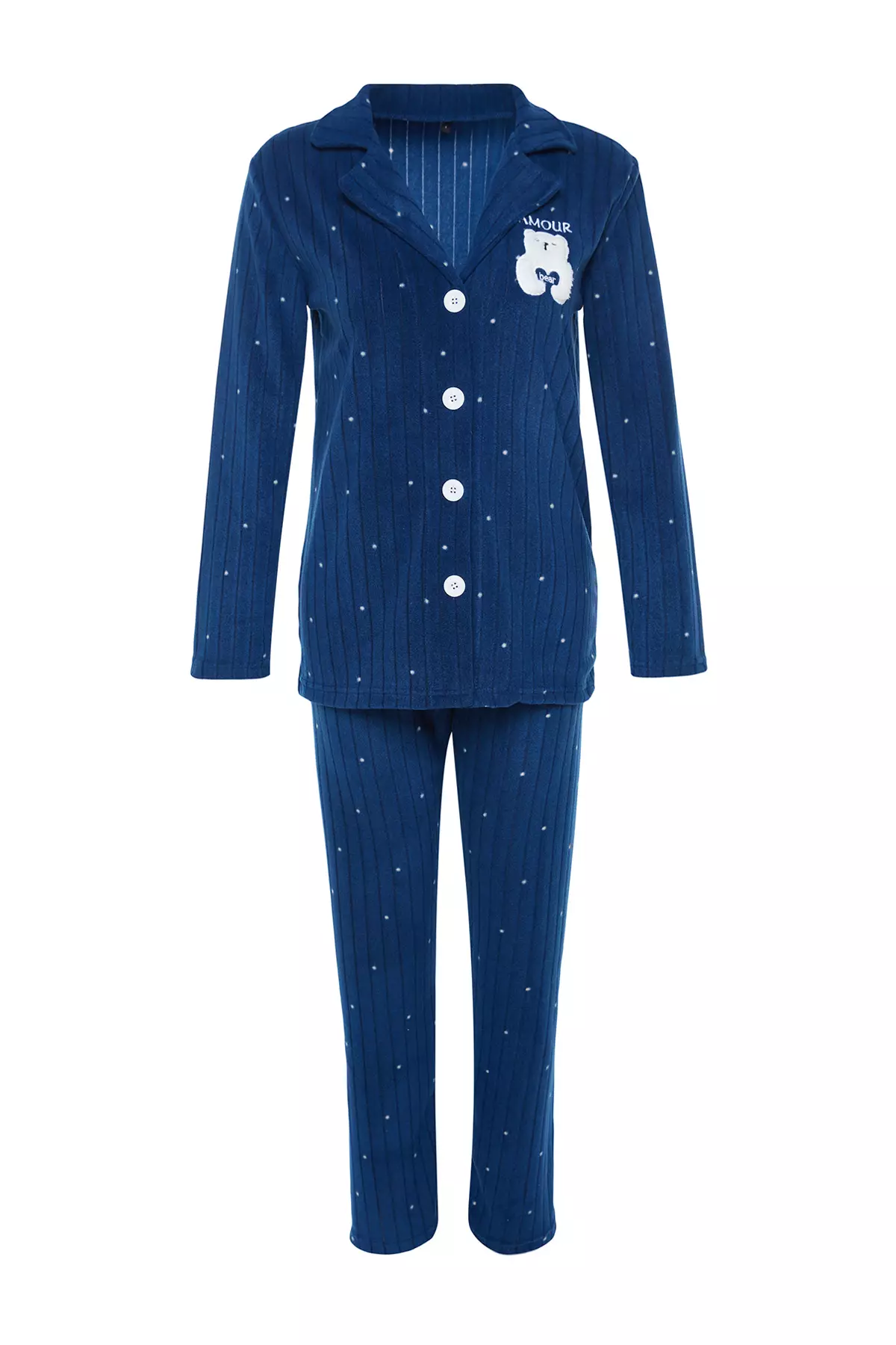 Animal Printed Navy Blue Fleece Pajamas Set