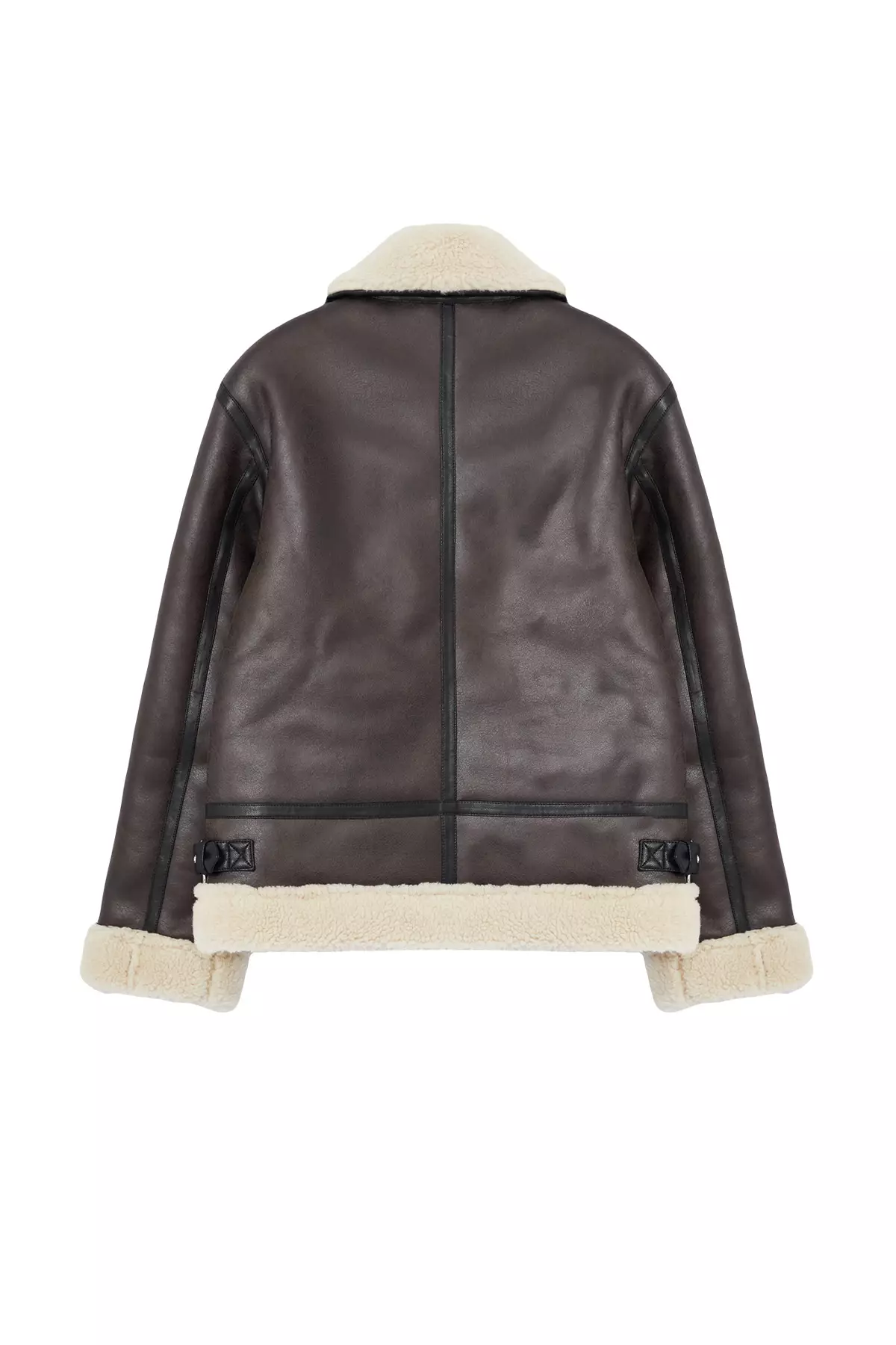 Dark Brown Regular Collar Belt Detailed Plush Faux Leather Biker Jacket Coat TWOAW25MO00000