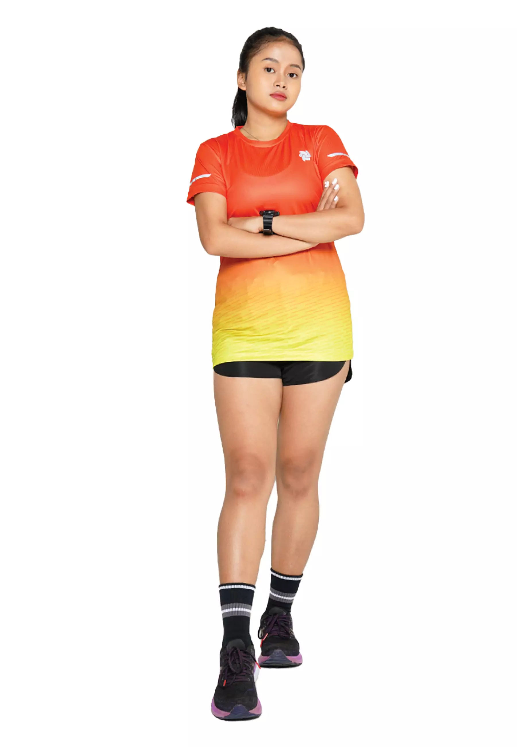 Tiento Baju Lari Ringan Jersey Running Anti UV Wanita Dry Fit Lengan Pendek Airlite Yellowflame