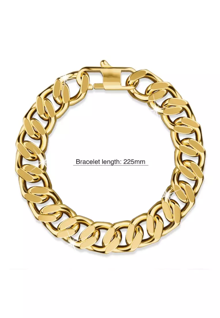 Muse Cuban Gold Layered Stainless Steel Chain Bracelet 22.5cm