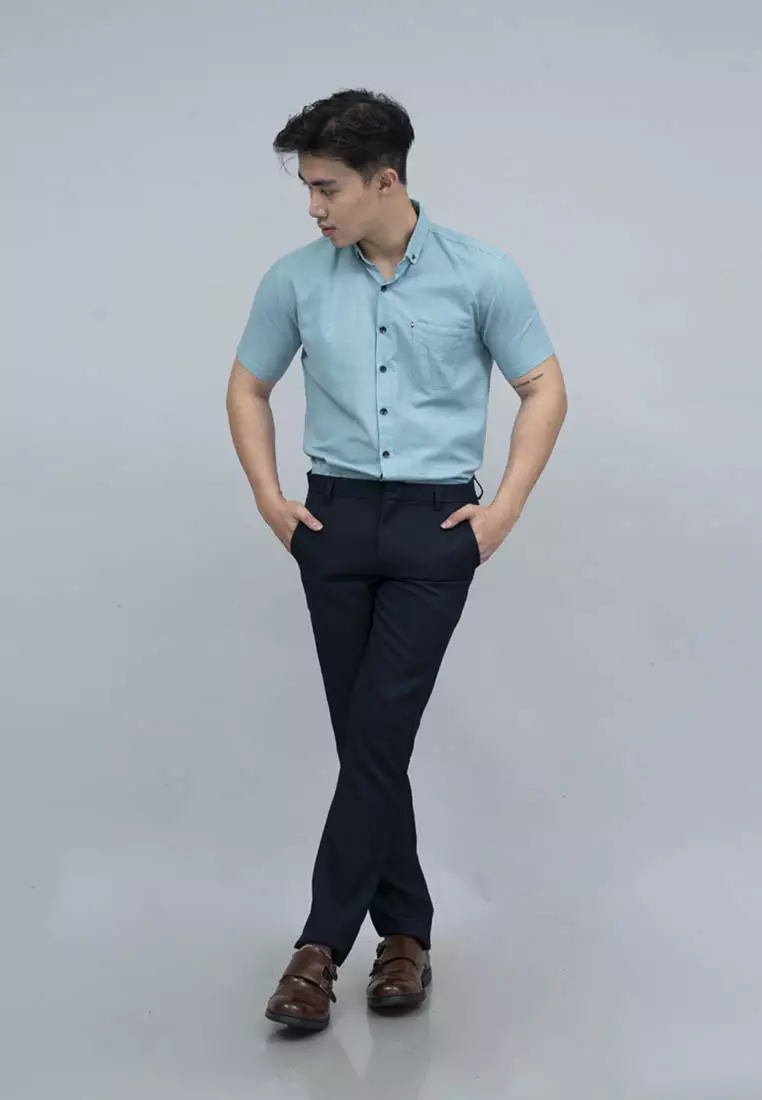 Houseofcuff Kemeja Pria Lengan Pendek Slim Fit Turquoise
