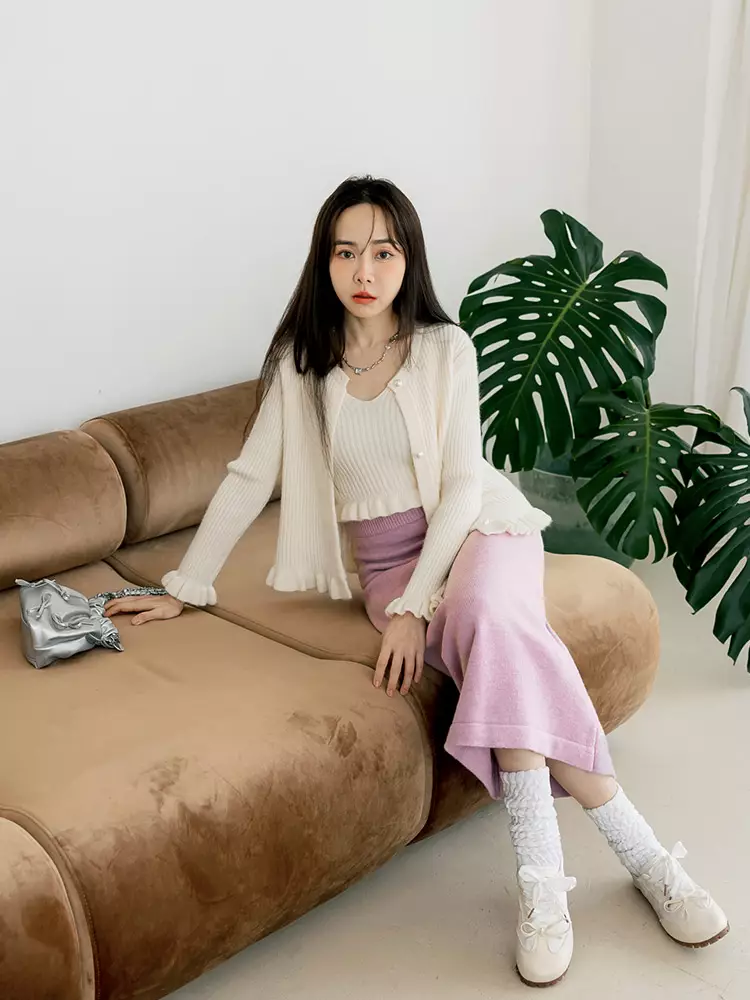 Solid Color Elastic Waist Knit Midi Skirt [FA2987]