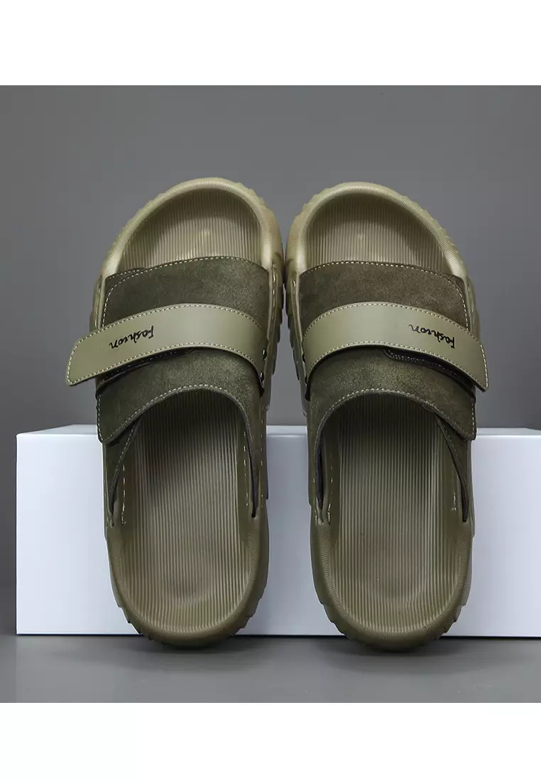 Velcro Strappy Cow Suede Slippers ALG-A09