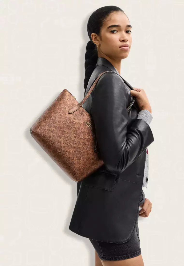 Coach Fiona Zip Tote Bag In Signature Canvas Brown Copper