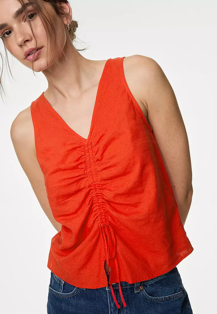 Ruched Front V-Neck Vest