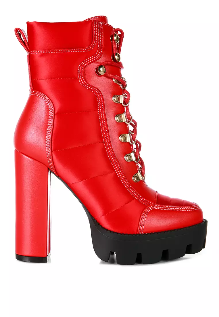 Discount on London Rag  shoes - SKU: Red High Heel Quilted Satin Biker Boots