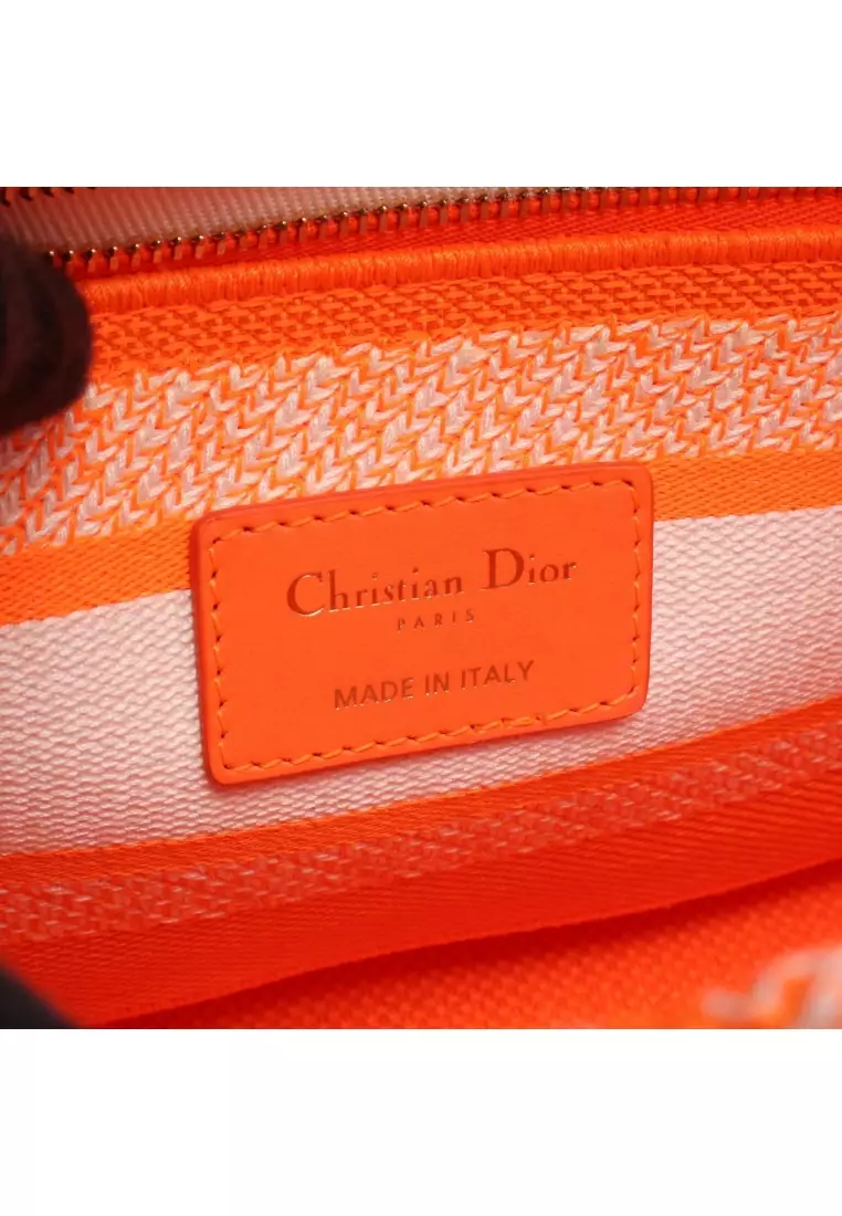 Pre-Loved Christian Dior LADY D-LITE Medium 2WAY Handbag canvas orange white