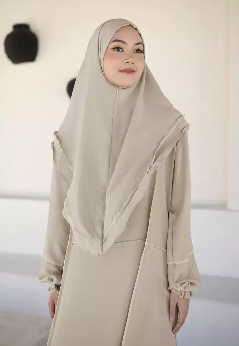 Zelena - Assyami Abaya List Dress Set - Almon Cream 