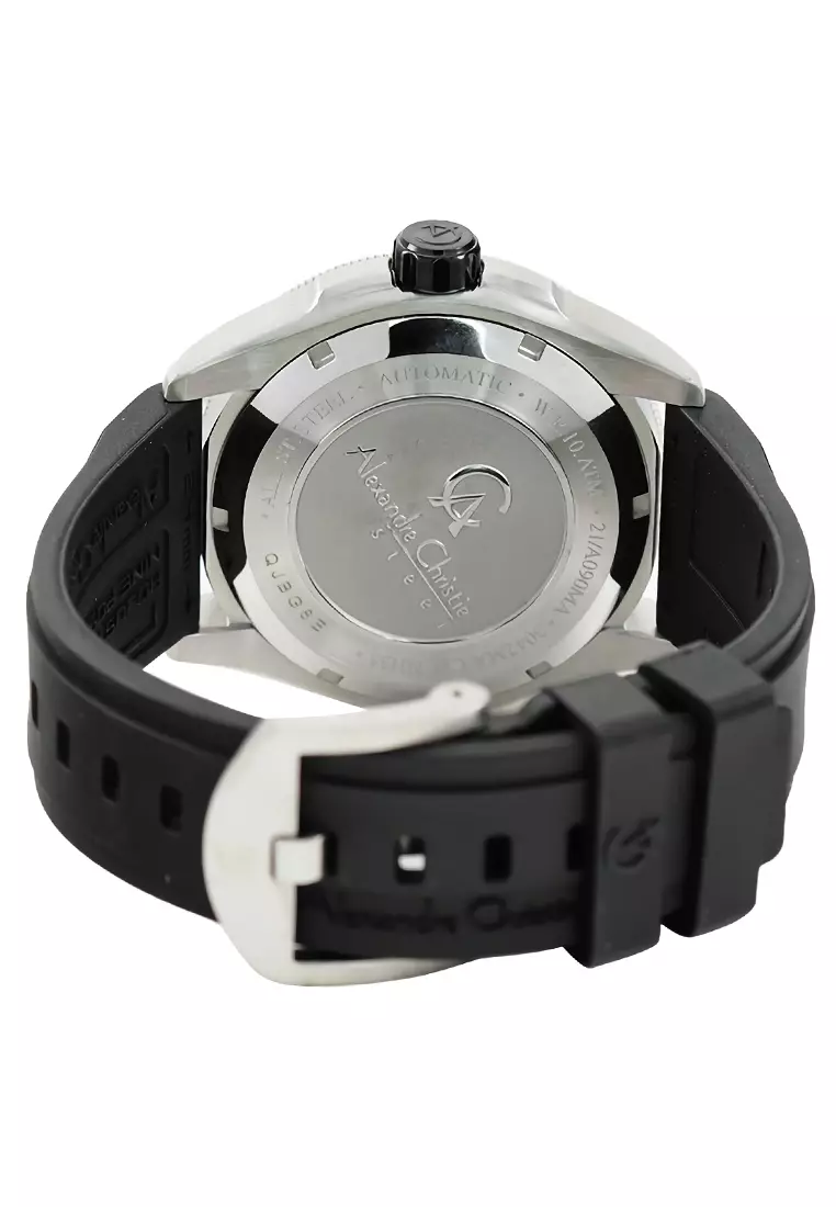 Alexandre Christie - Jam Tangan Automatic Pria - Silver - Black Rubber Strap - 3042MARTBBA
