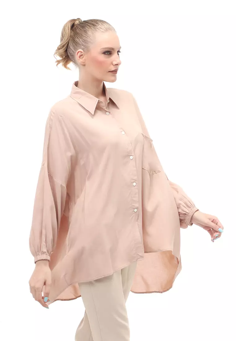 Kemeja Oversize Lengan Puff Front Button Opening Motif Solid Regular Fit - Milo