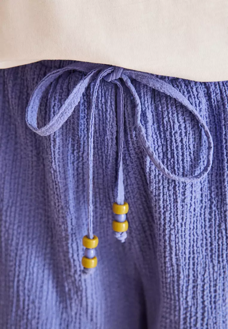 Blue Waffle Textured Shorts