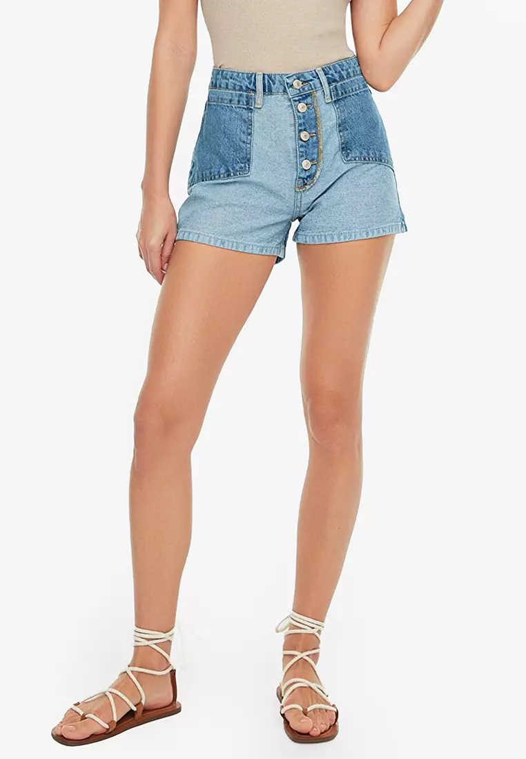 Colour block deals denim shorts