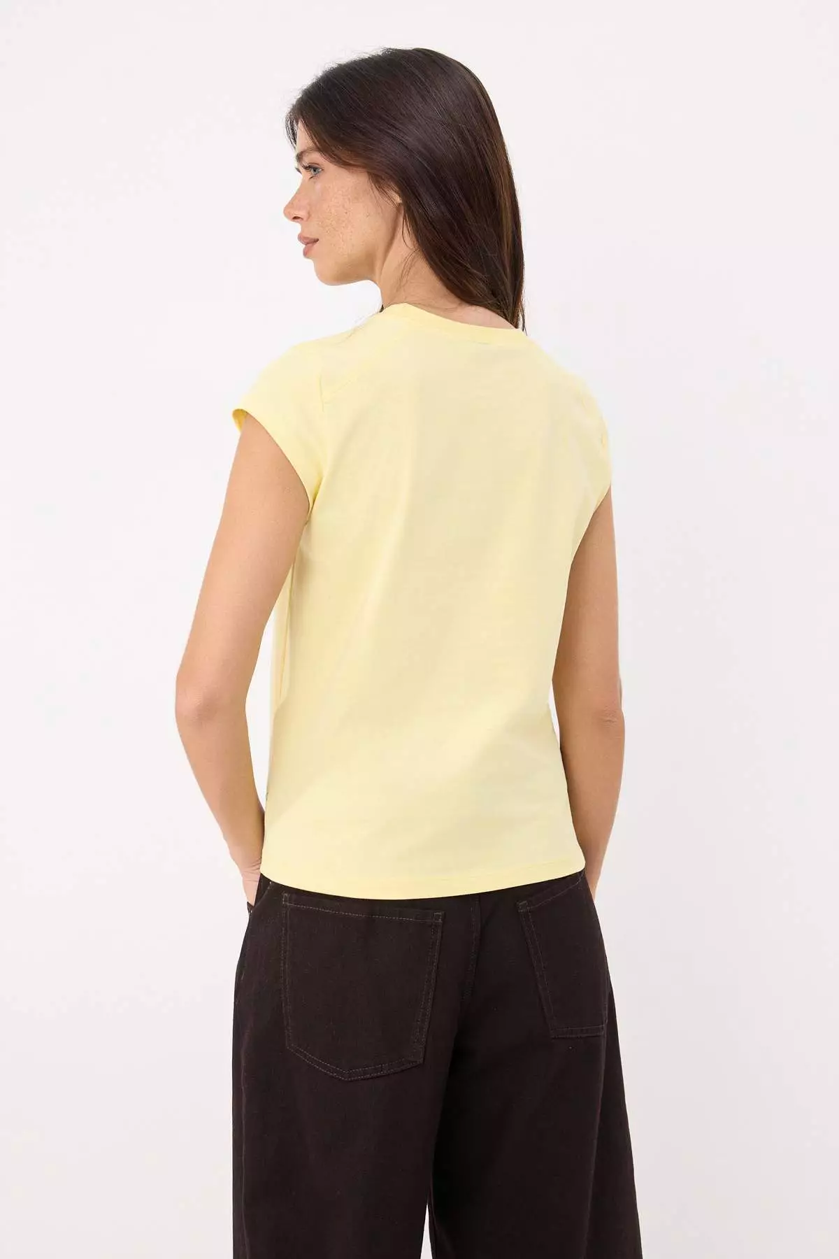 Yellow Fitted Short Sleeve 100% Cotton Knitted T-Shirt Twoss26Ts00252