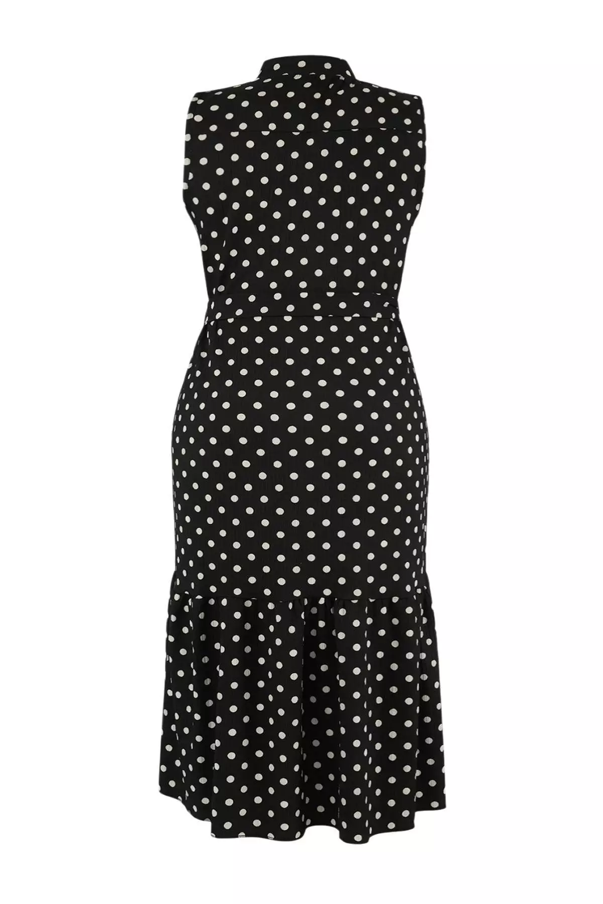 Multi-Colored Geometric Printed Zero Sleeve V-Neck Skirt Ruffle Midi Knitted Dress Tbbss25Ah00242