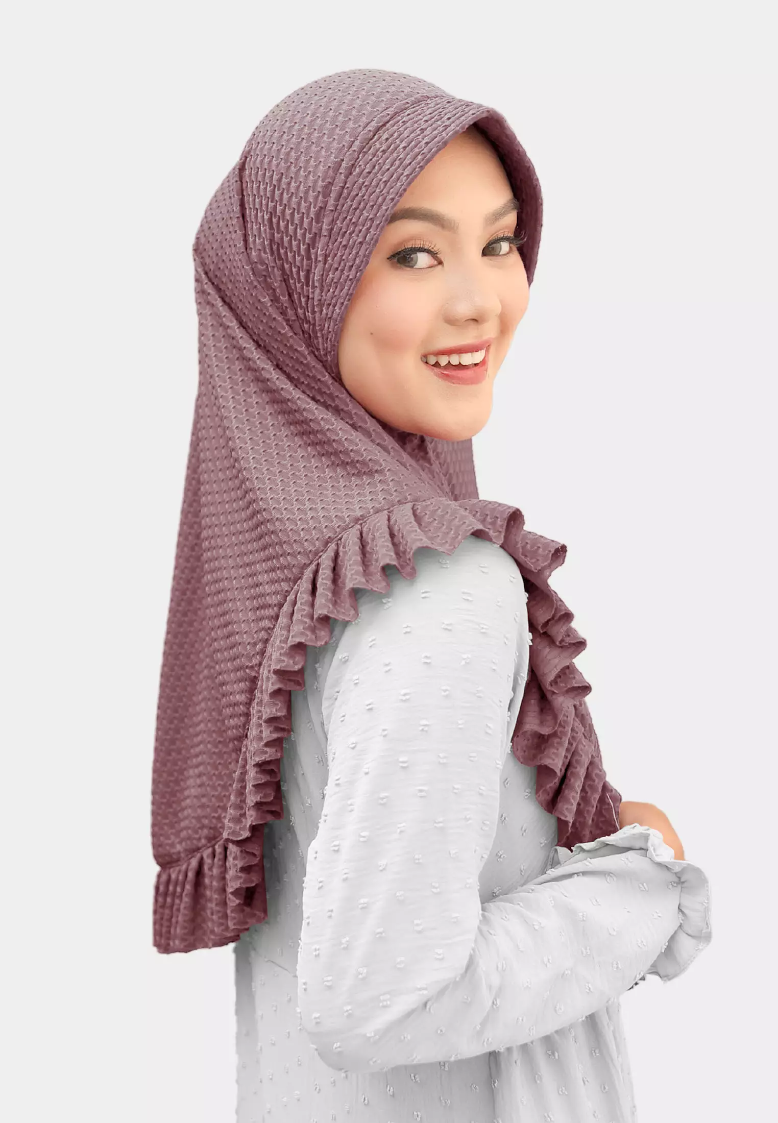 Cotton Bee - Sabeen Bergo Ruffle | Hijab Instan | Bergo Pad | Daily Hijab - Purple Melody