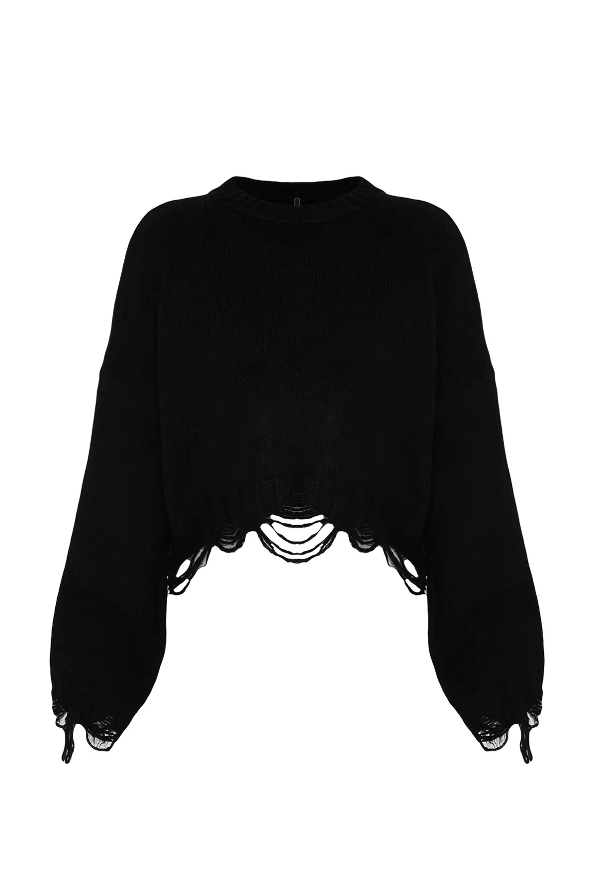Black Crop Wide Pattern Soft Textured Flowing Detailed Knitwear Sweater Twoaw24Kz00319