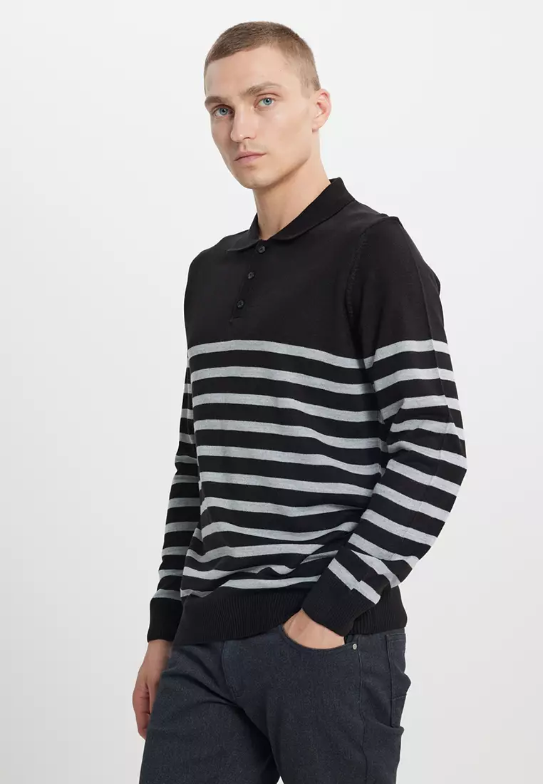Striped Polo Collar Sweater