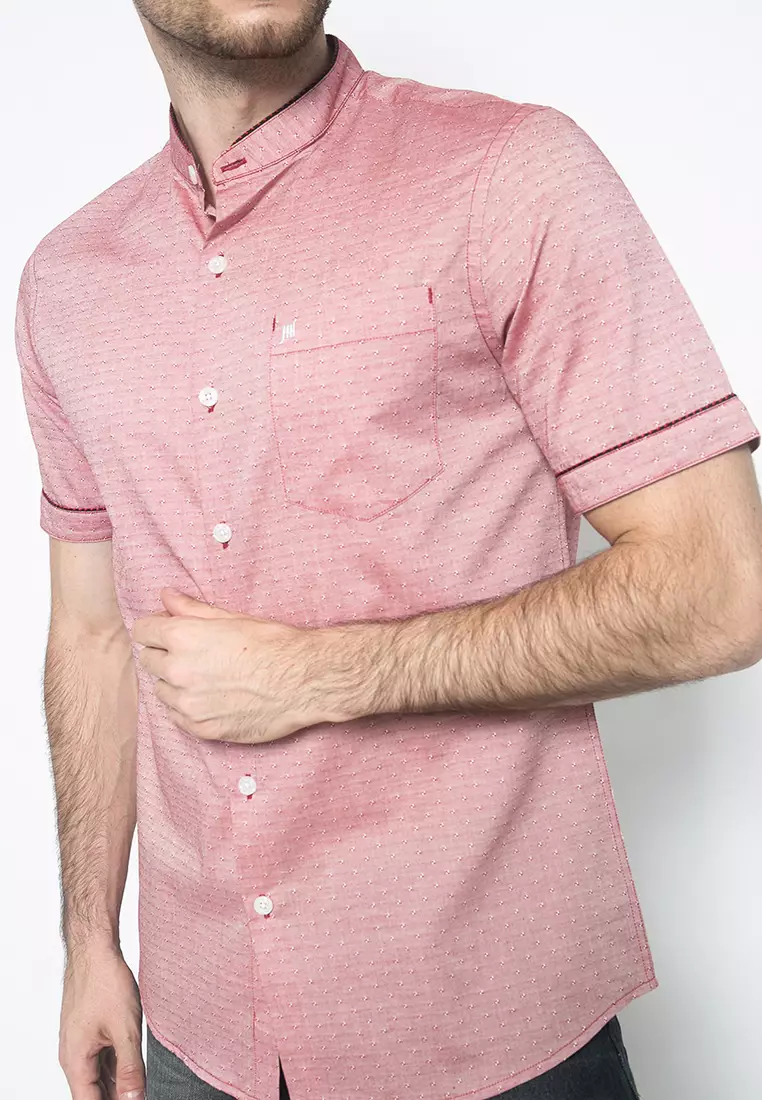 Kemeja Casual - Warna Merah - Lengan Pendek
