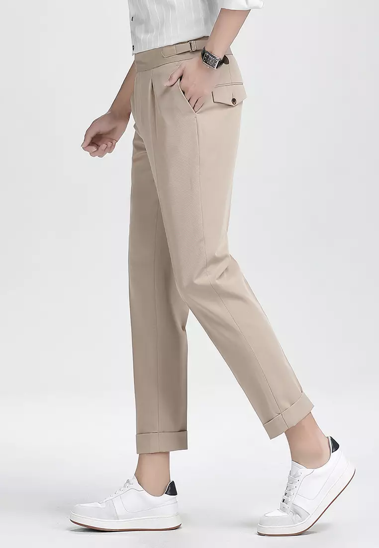 slim fit cropped dress pants Whitney Dark Navy Refined Weave Performance Cropped Dress Pants