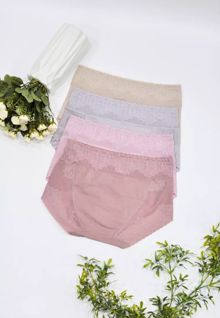 4 Pack Kamila High Waisted Cotton with Lace Panties Bundle A