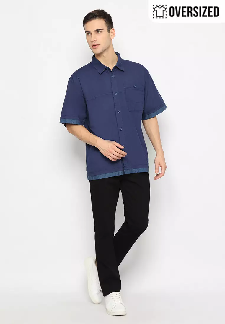 RBJ Kemeja Kombi Oversized Light Navy Pria