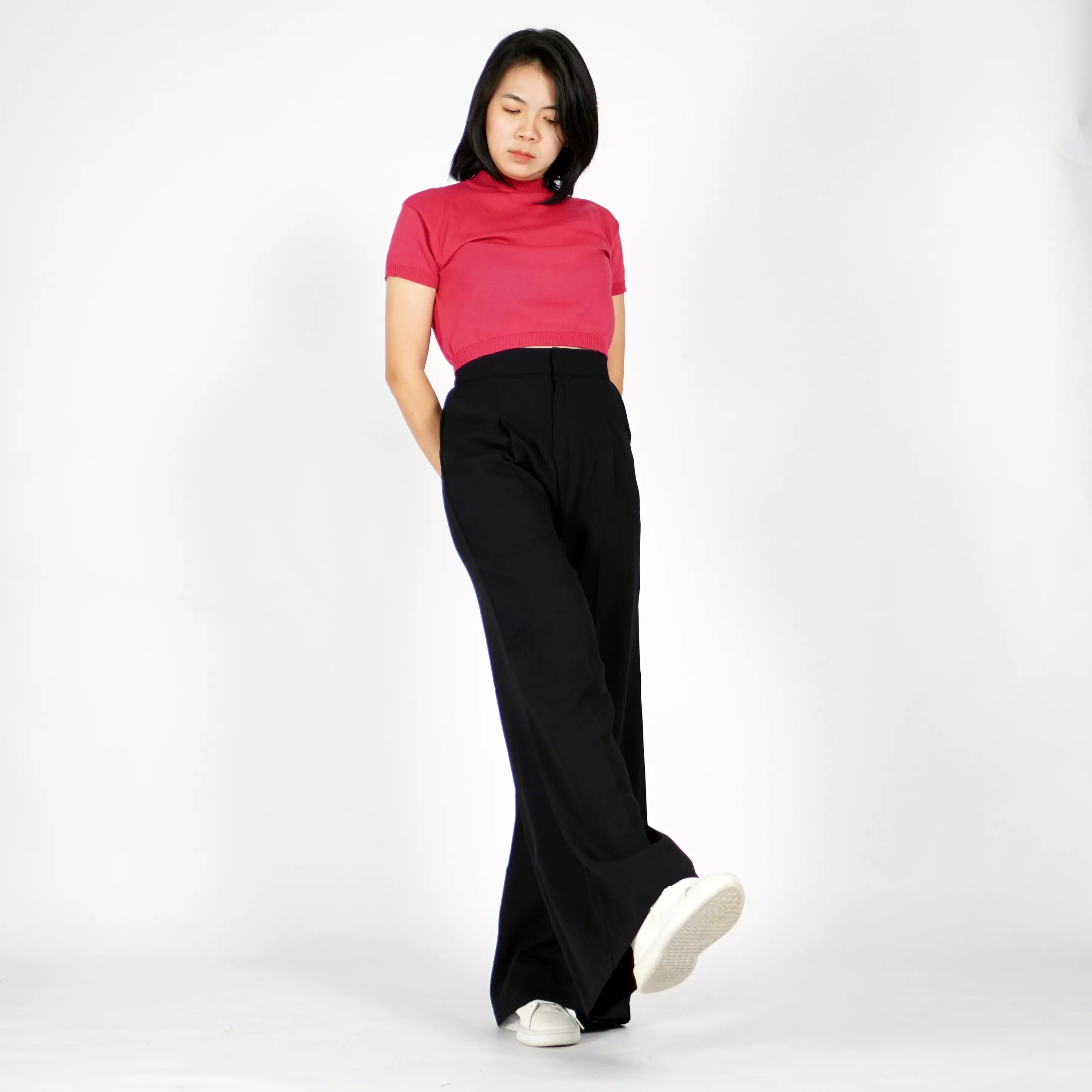  IVONE KNIT CROP TOP Wanita Crop Tee CropTop Top Knit Korean - Fuchsia