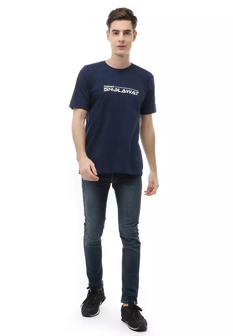 T-Shirt Atasan Kasual Pria Shalawat Lengan Pendek Material Cotton ORIGINAL - Navy