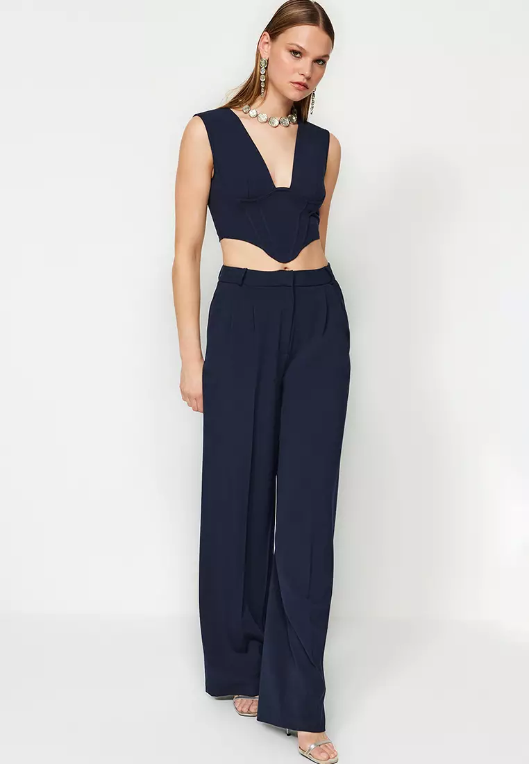 Navy Blue Wide Leg Trousers