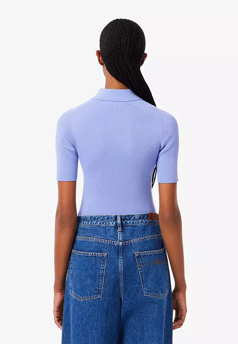 Zip Neck Rib Knit Polo Shirt