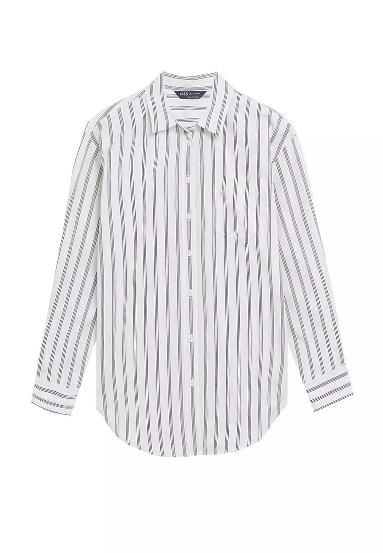 Pure Cotton Striped Oversized Girlfriend Style Shirt