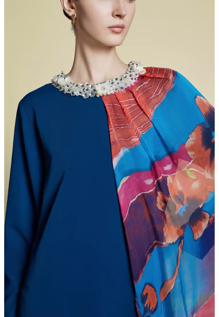Asymmetrical Side Cape Kaftan in Silk
