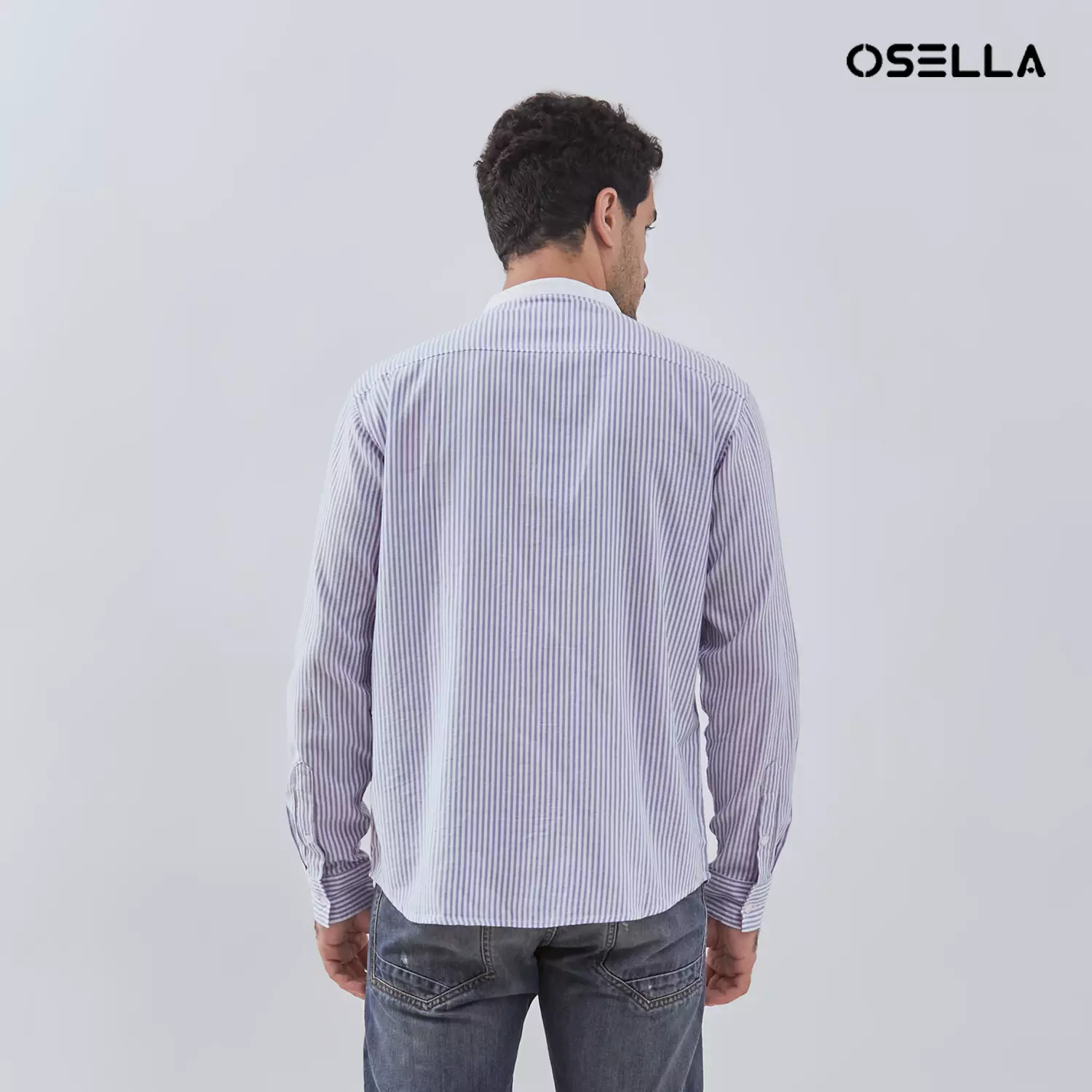 [NEW] Osella Long Sleeve Small Striped Pattern With Shanghai Collared Shirt In Blue And White 2037501760 | Kemeja Pria Lengan Panjang