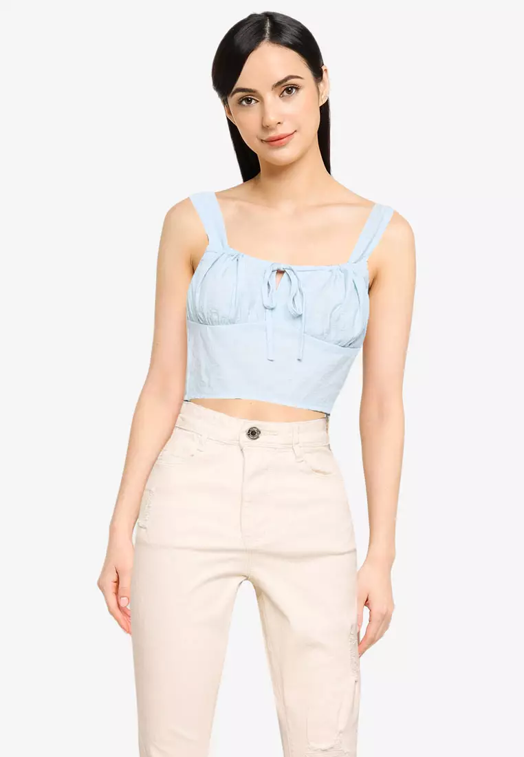 Missguided textured corset top in light blue