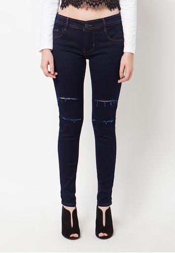 Soka Ladies Soft Jeans Fit Navy Tattered 2 Thread Gold - Stretch