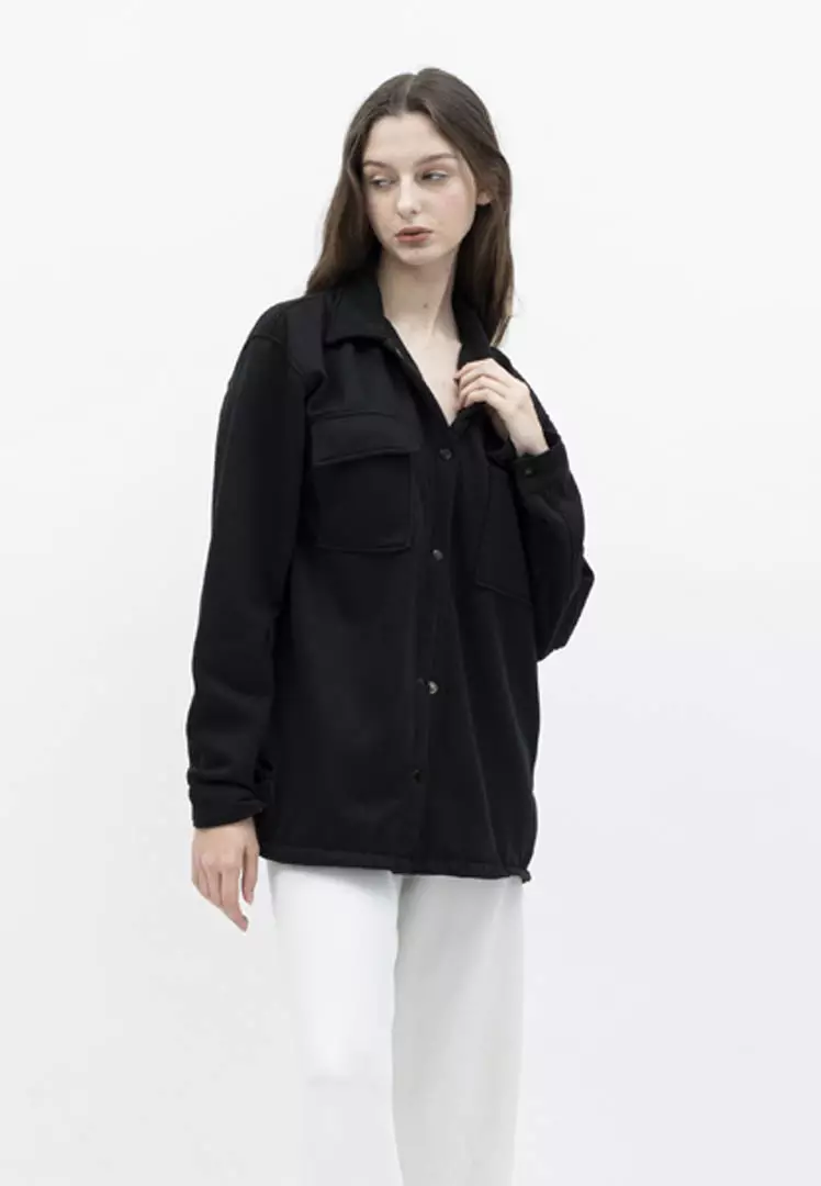 Houseofcuff Jaket Kemeja Casual Pria Wanita Unisex Soft Fleece Hitam