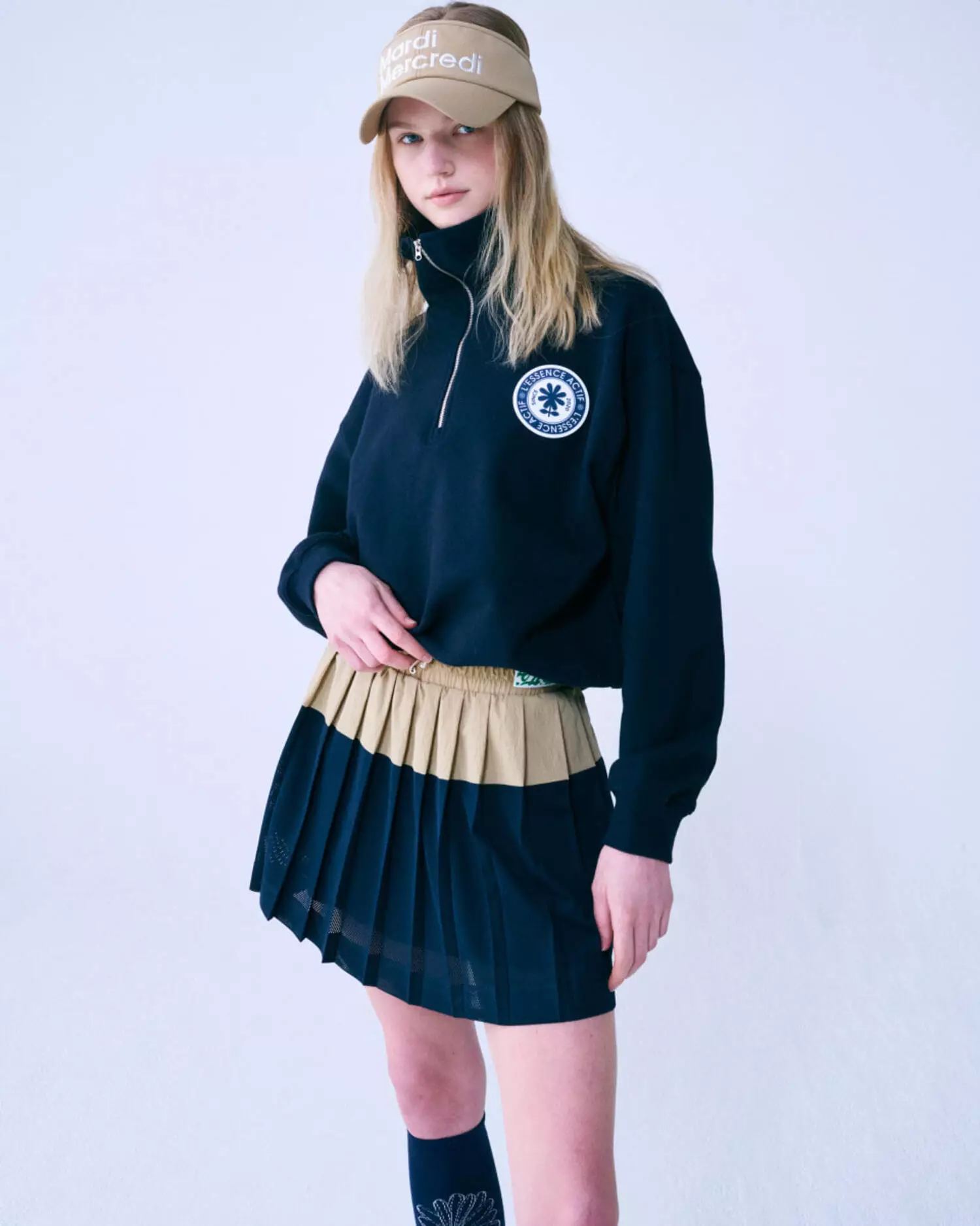 MESH COMBO MINI SKIRT BEIGE