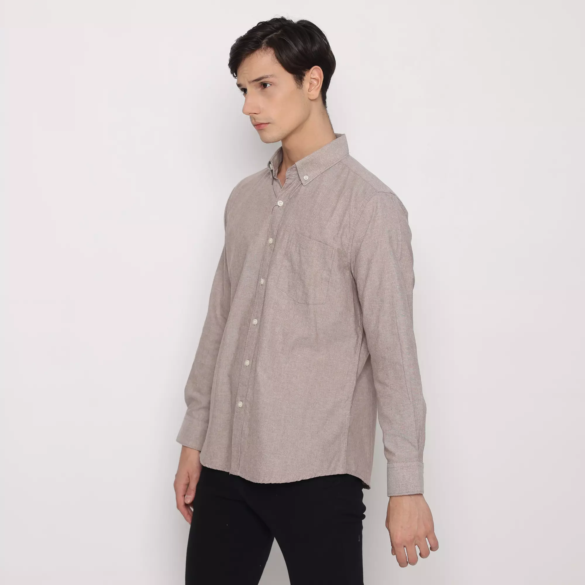 Platini Kemeja Pria Polos Lengan Panjang Katun Oxford Coklat Muda 11069