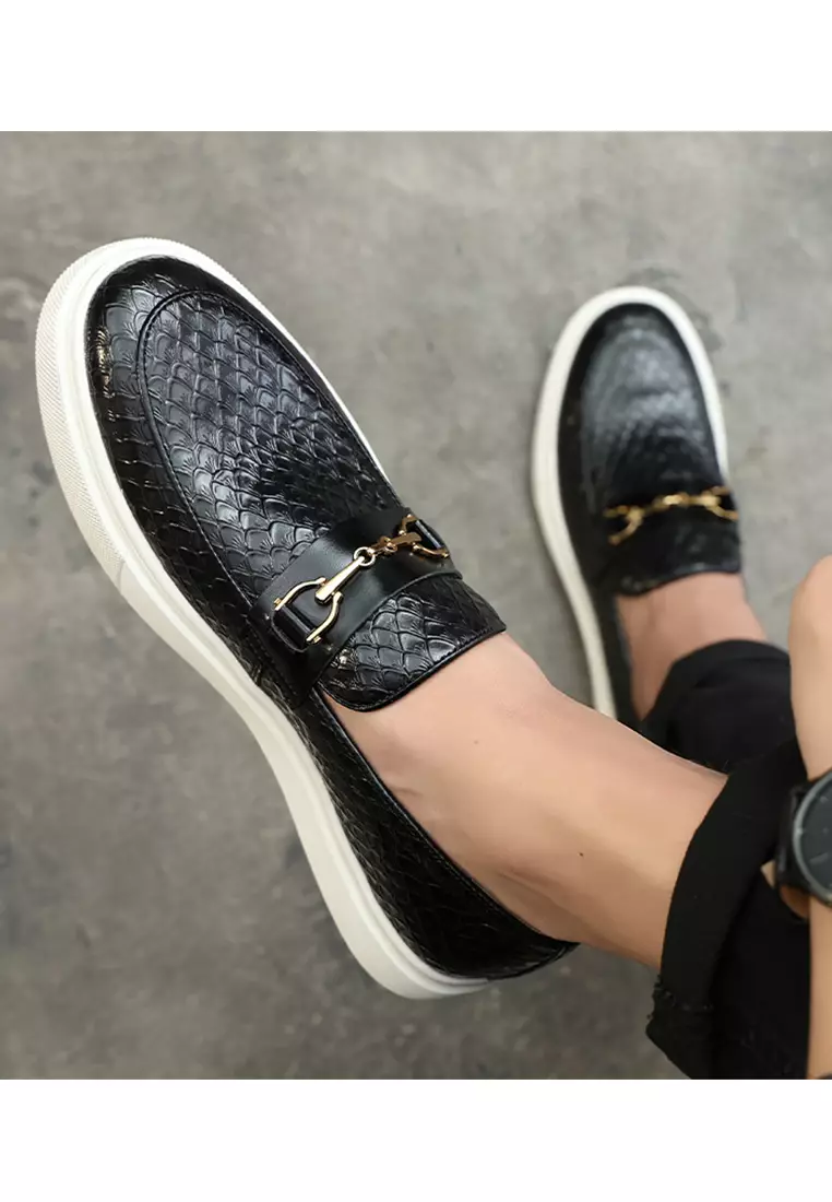 Crocodile Texture Synthetic Leather Horsebit Loafers WZWH3678