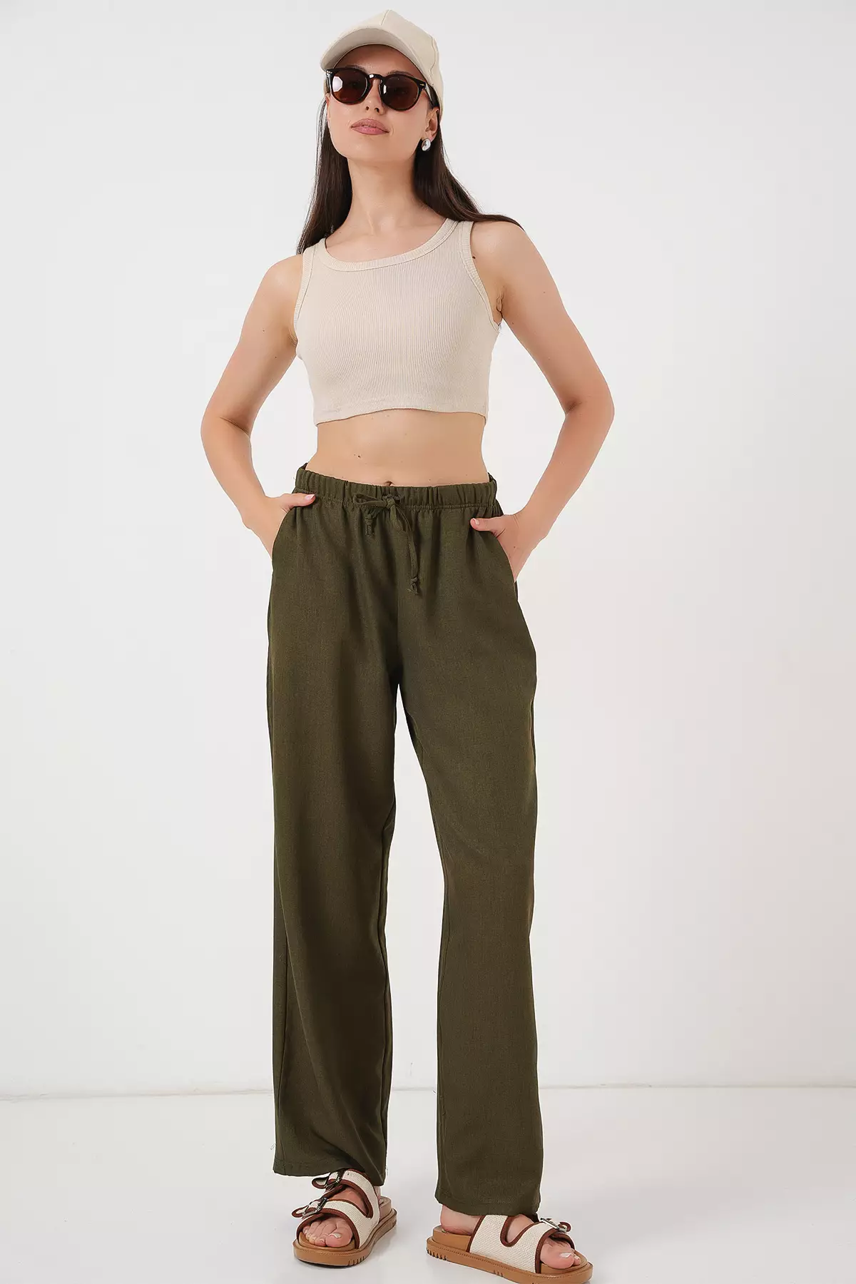Wide Leg Linen-Look Trousers