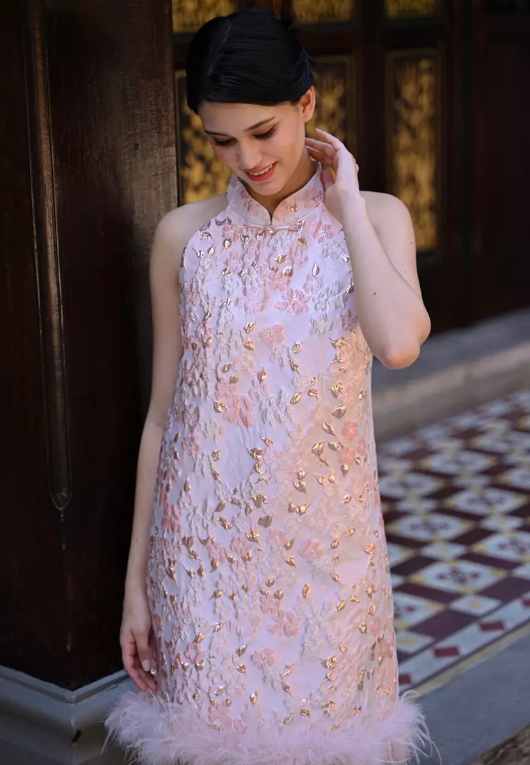 毛绒旗袍连衣裙